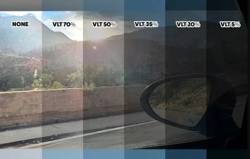 Car window tint with a clean professional finish and soft interior lighting.